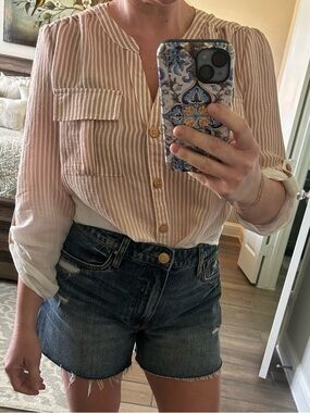 Women’s Striped Button-Front Blouse in Blush
